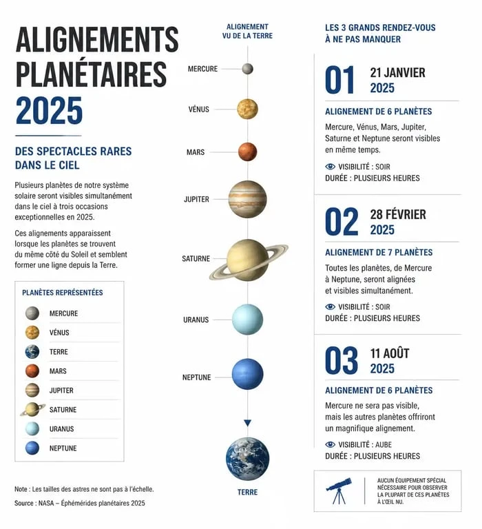 Alignement des planètes signification spirituelle 2025 : calendrier des dates clés