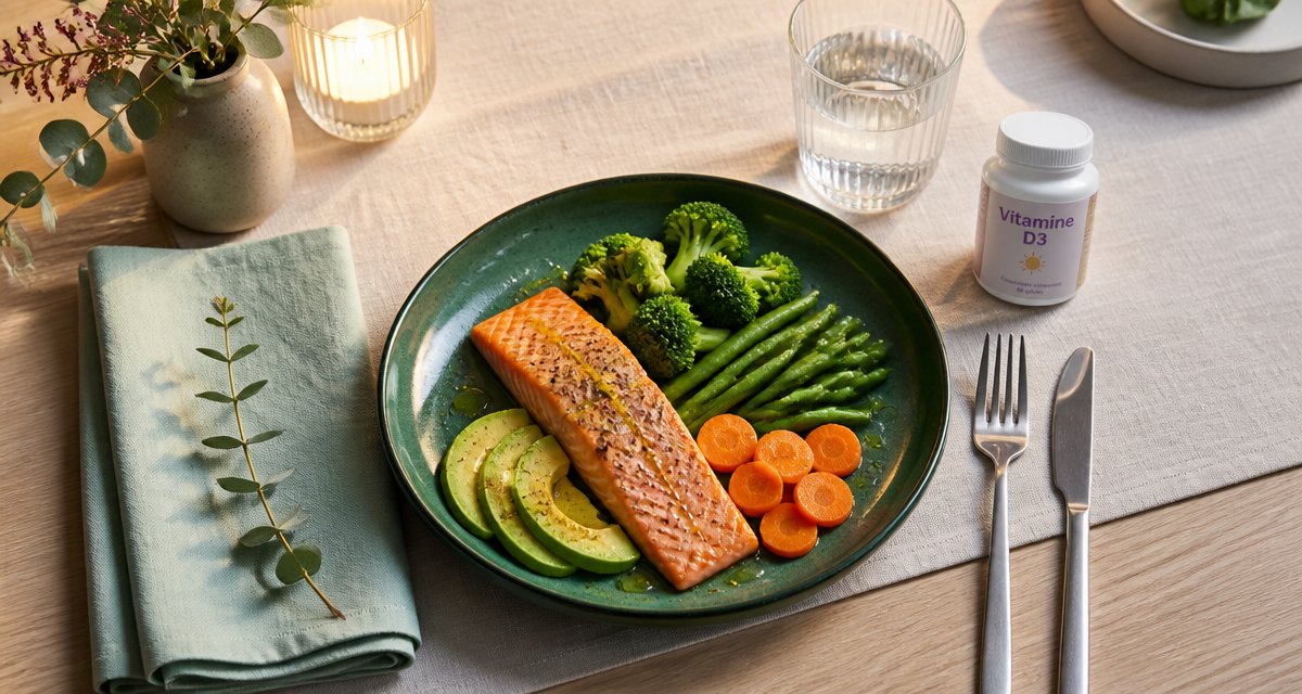 pourquoi prendre la vitamine d le soir assiette saumon fiole