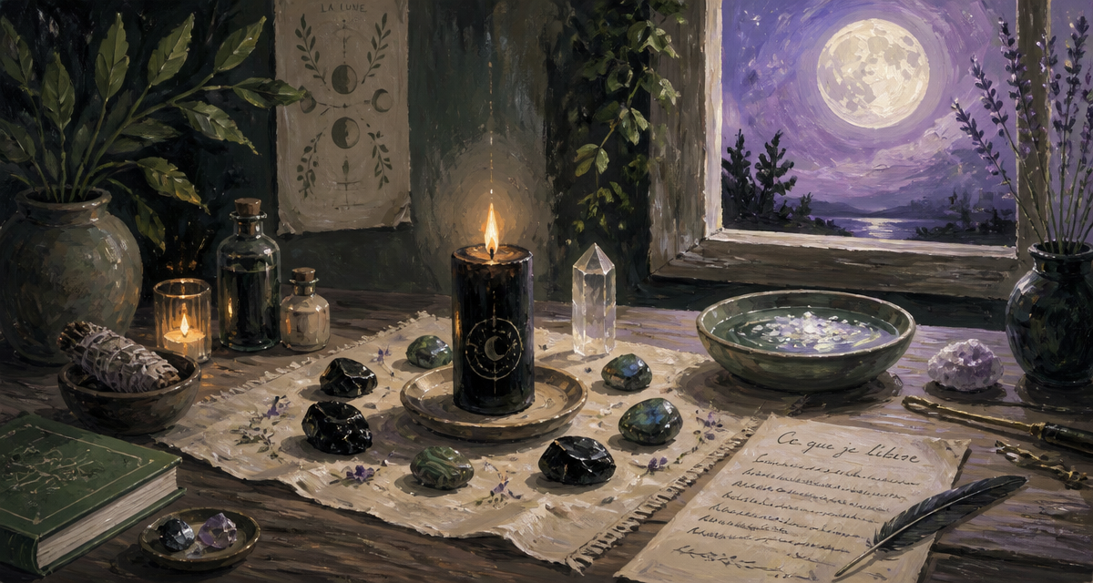 Rituel pleine lune en Scorpion bougie pierres