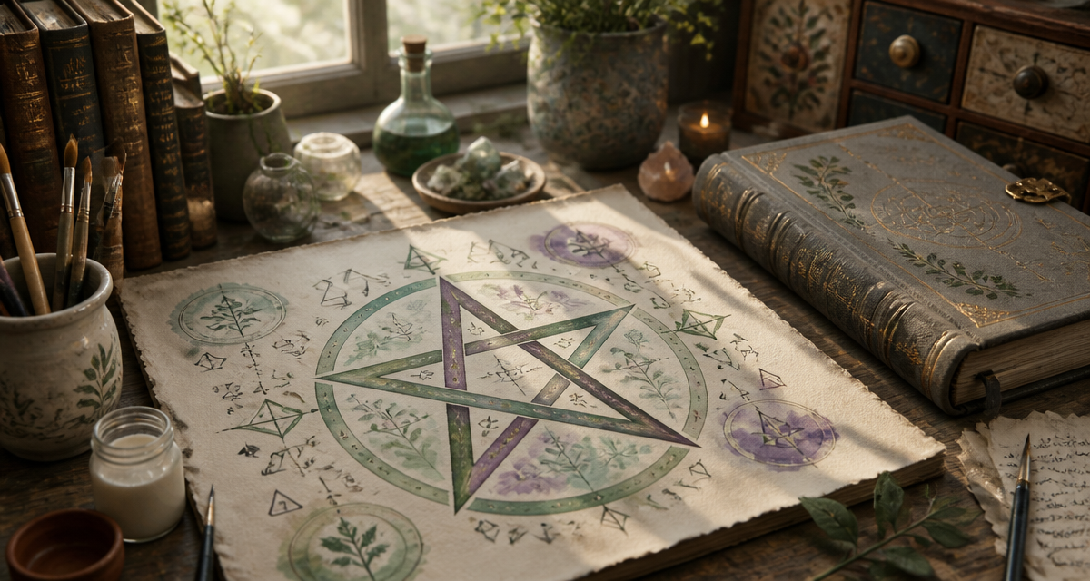 signification pentagramme parchemin gouache