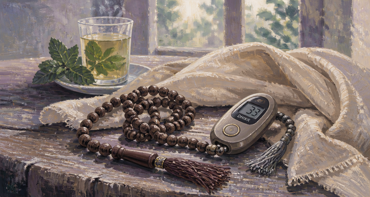 tasbih kuka et digital sur table en bois