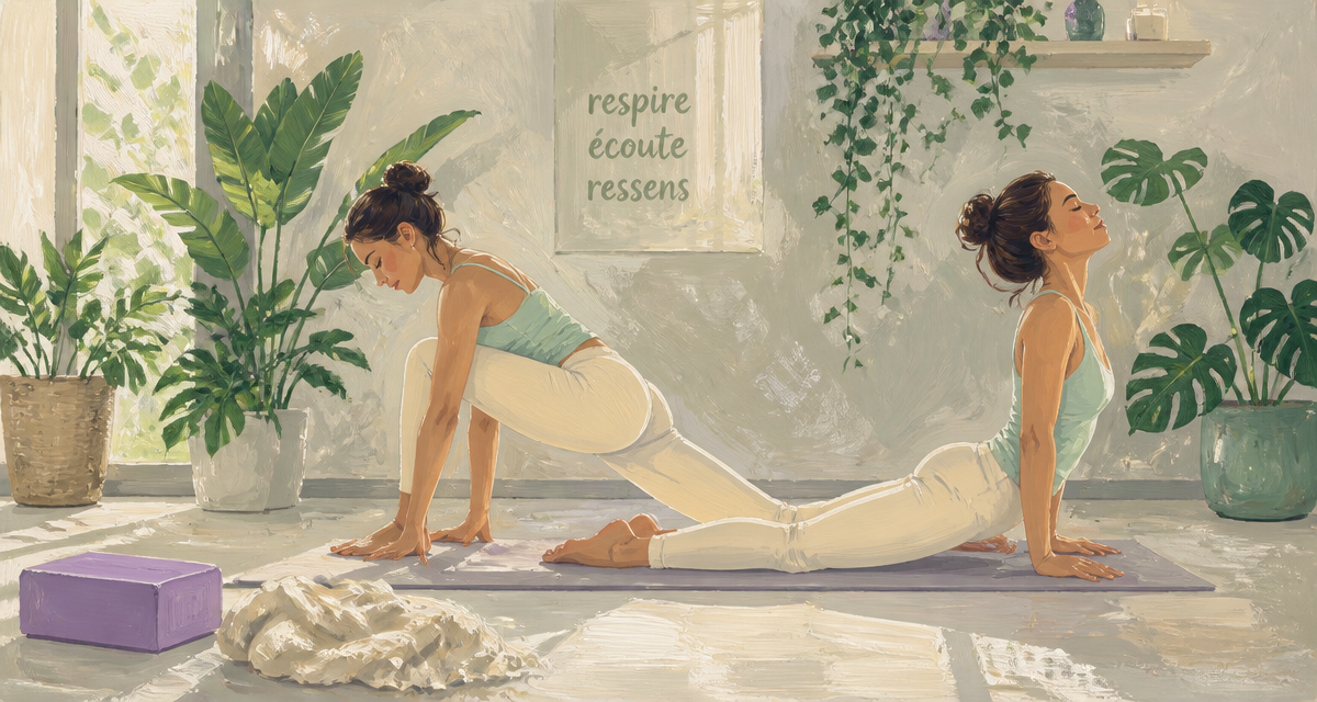 Femme pratiquant vinyasa dans un studio lumineux