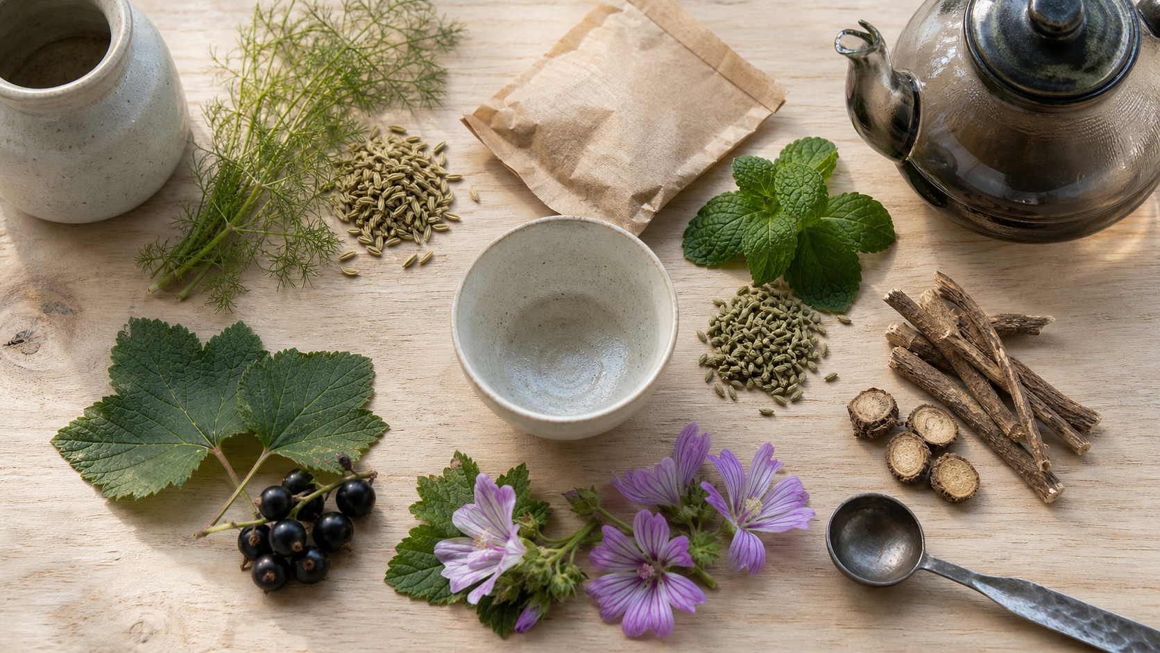 The pour ventre plat : infusions aux plantes (fenouil, menthe, anis) en tasse