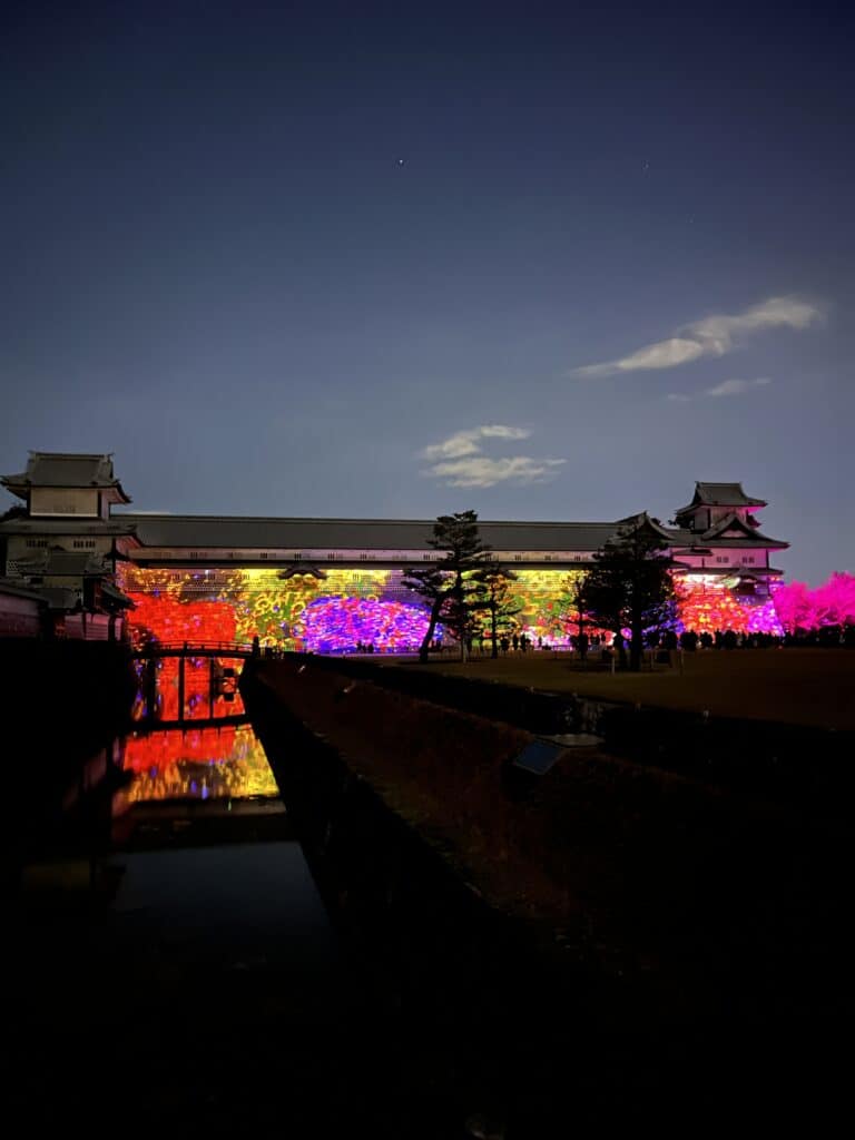 Kanazawa Castle Lit Up fo a Team Labs event in 2023