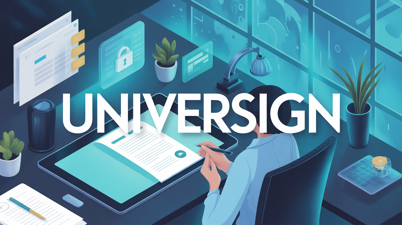 Bureau avec Universign et sécurité en avant