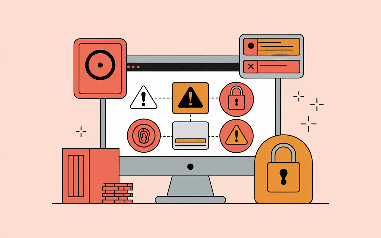 Écran ordinateur avec symboles d'avertissement