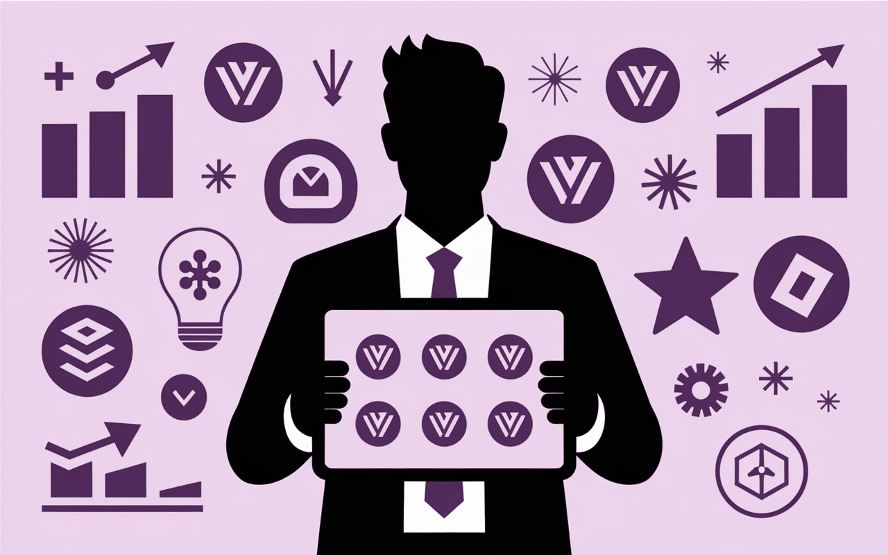 Illustration entrepreneur avec violet logo