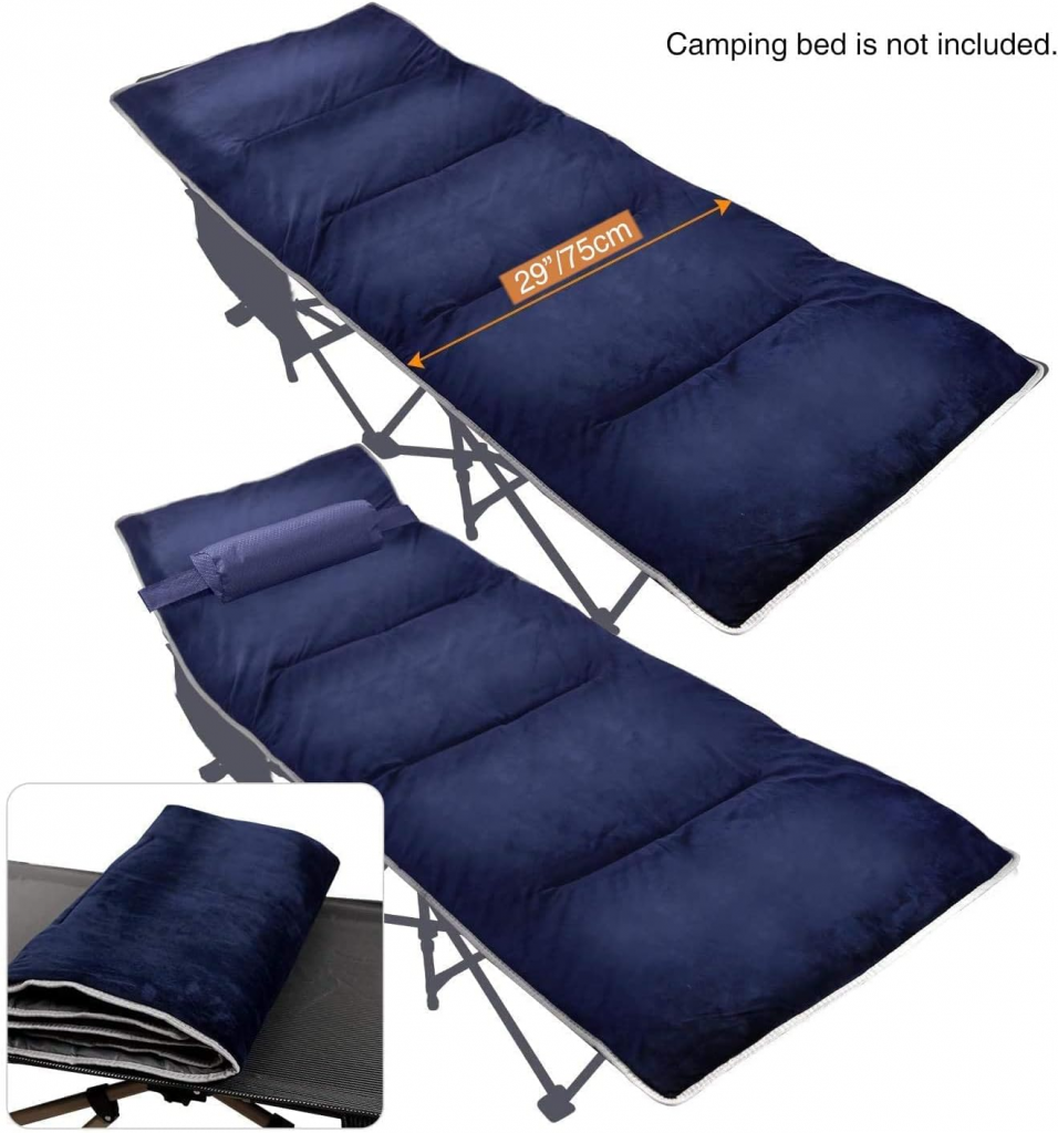 campMax XL Campingbett Feldbettauflage, Martratze für Feldbett Klappbar, Weich und Gut Isolierende Baumwollauflage mit Hochwertiger Polyesterfüllung