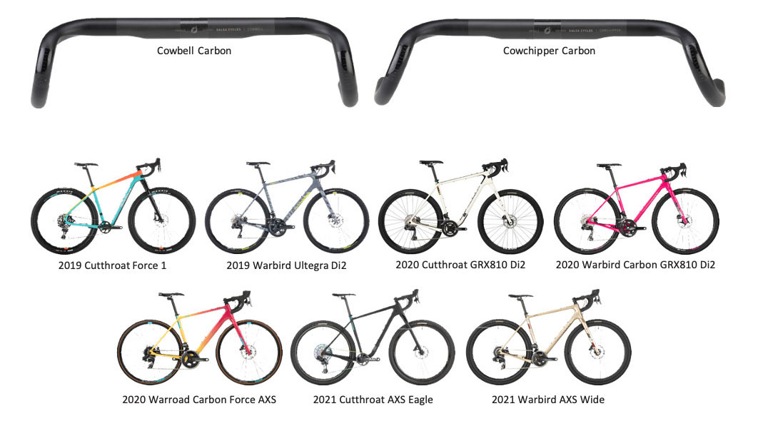 richiamo del manubrio in carbonio del campanaccio della salsa e del cowchipper con le bici interessate mostrate