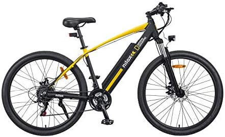 Bici elettrica da montagna Nilaix D con telaio giallo e nero, ideale per appassionati di ciclismo off-road e avventure outdoor.