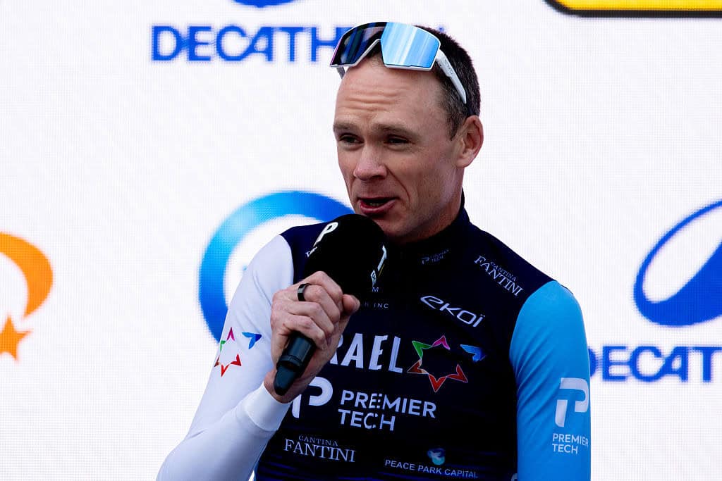 Chris Froome participates in the Tour of Poland Teams Presentation in Wroclaw, Poland, on August 3, 2025. (Photo by Mateusz Birecki/NurPhoto)