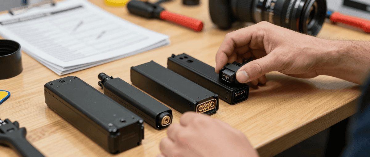 Primo piano di batterie e connettori per e-bike