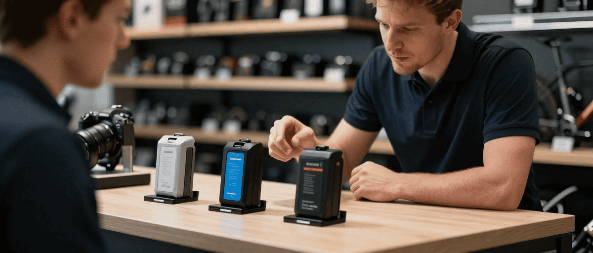 Tecnico e ciclista discutono batterie e-bike