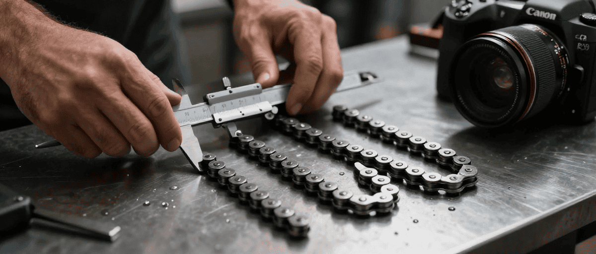 Meccanico misura catene bici con calibro