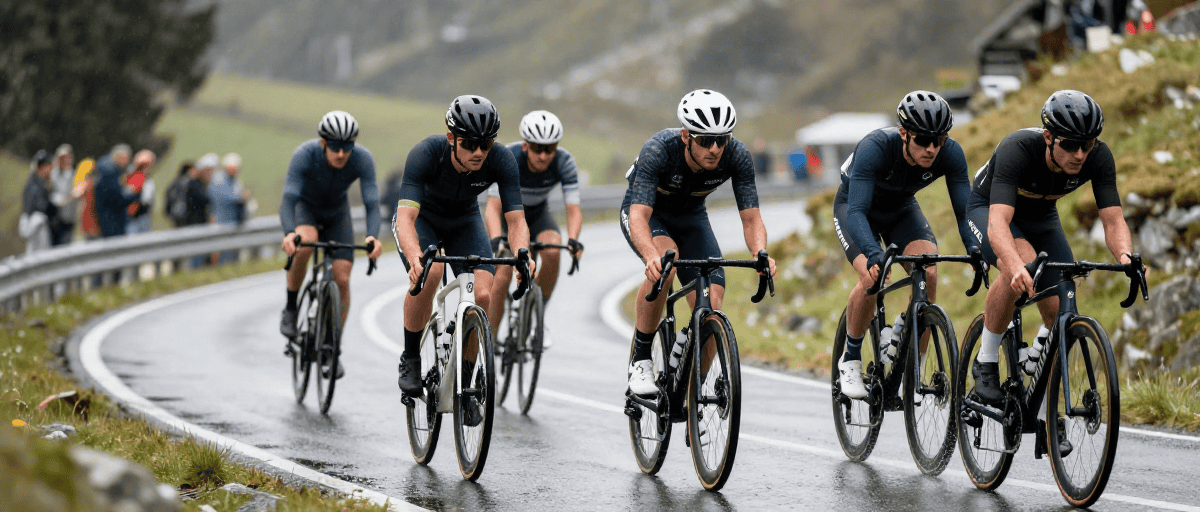 Ciclisti in curva bagnata