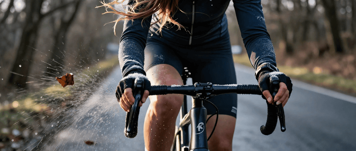 Mani guantate su manubrio da ciclismo con vento