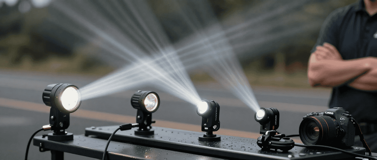 Fasci di luce di diverse luci bici