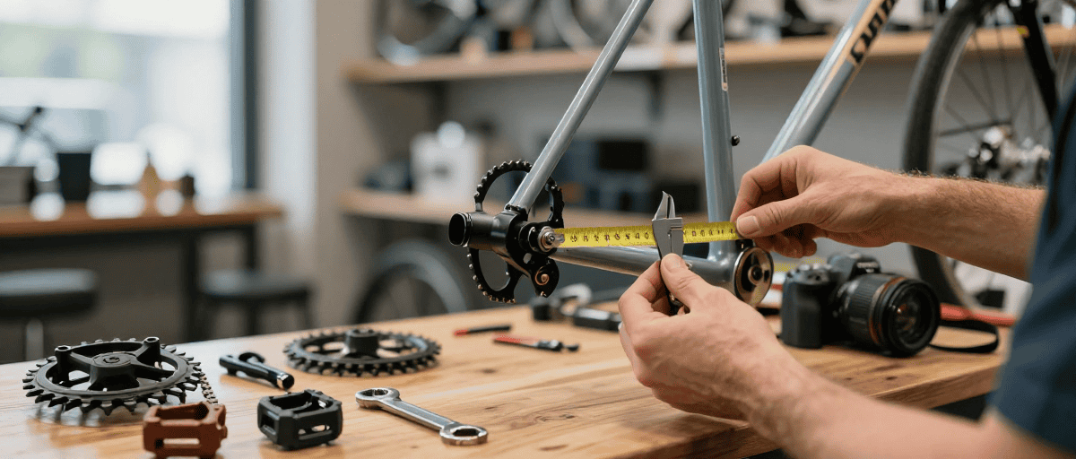 Meccanico ripara bici single speed in officina