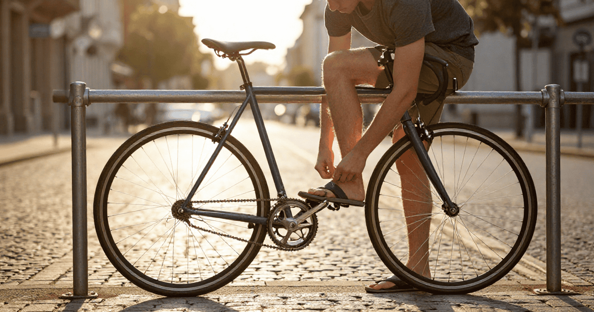 Bicicletta urbana single-speed al tramonto