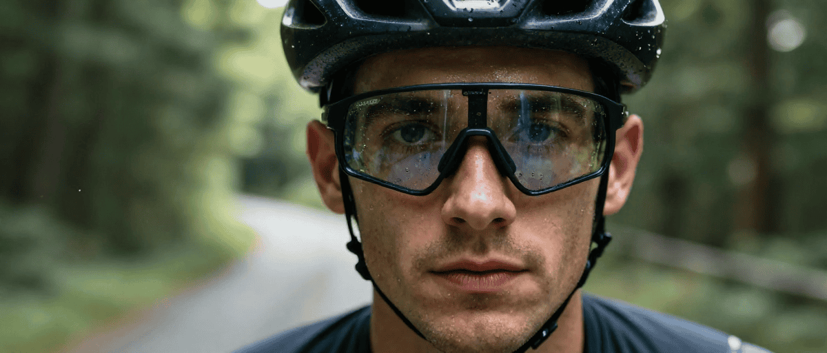 Ciclista con occhiali sportivi