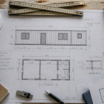 Plan de bungalow préfabriqué avec accessoires de bureau