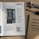 chaudiere fioul prix viessmann sur bureau avec outils et checklist