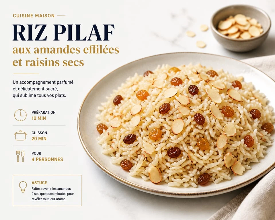 Riz pilaf aux amandes et raisins secs en accompagnement