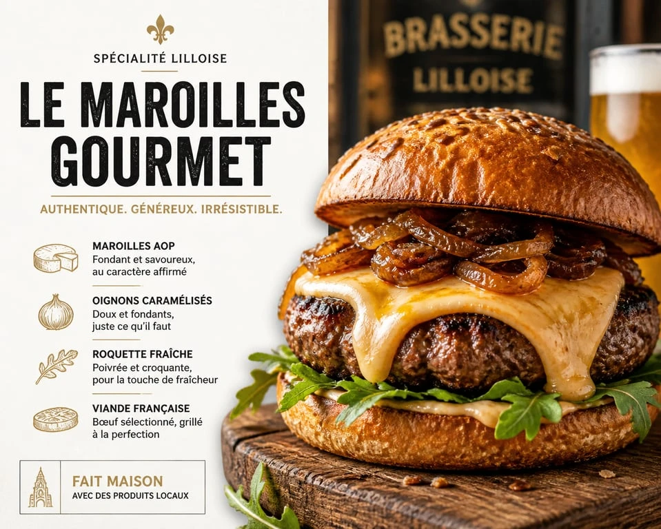 Burger gourmet au Maroilles, une spécialité incontournable à déguster dans un restaurant de burger sur Lille