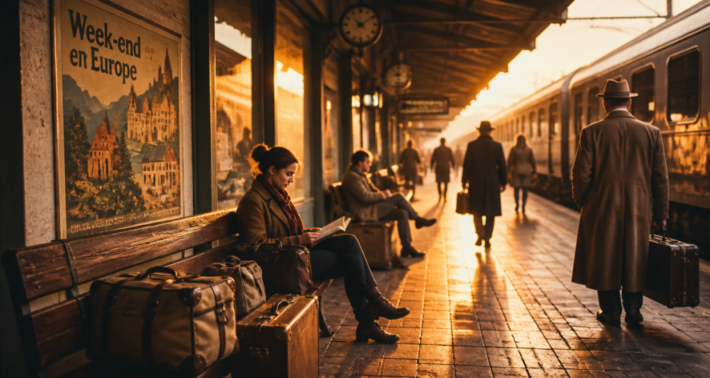 weekend en europe quai de gare vintage