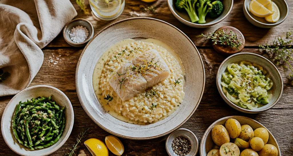 accompagnement pour cabillaud risotto beurre blanc et légumes