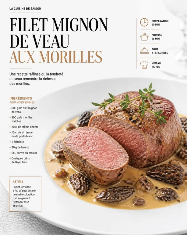 Filet mignon de veau gastronomique aux morilles et sauce Porto