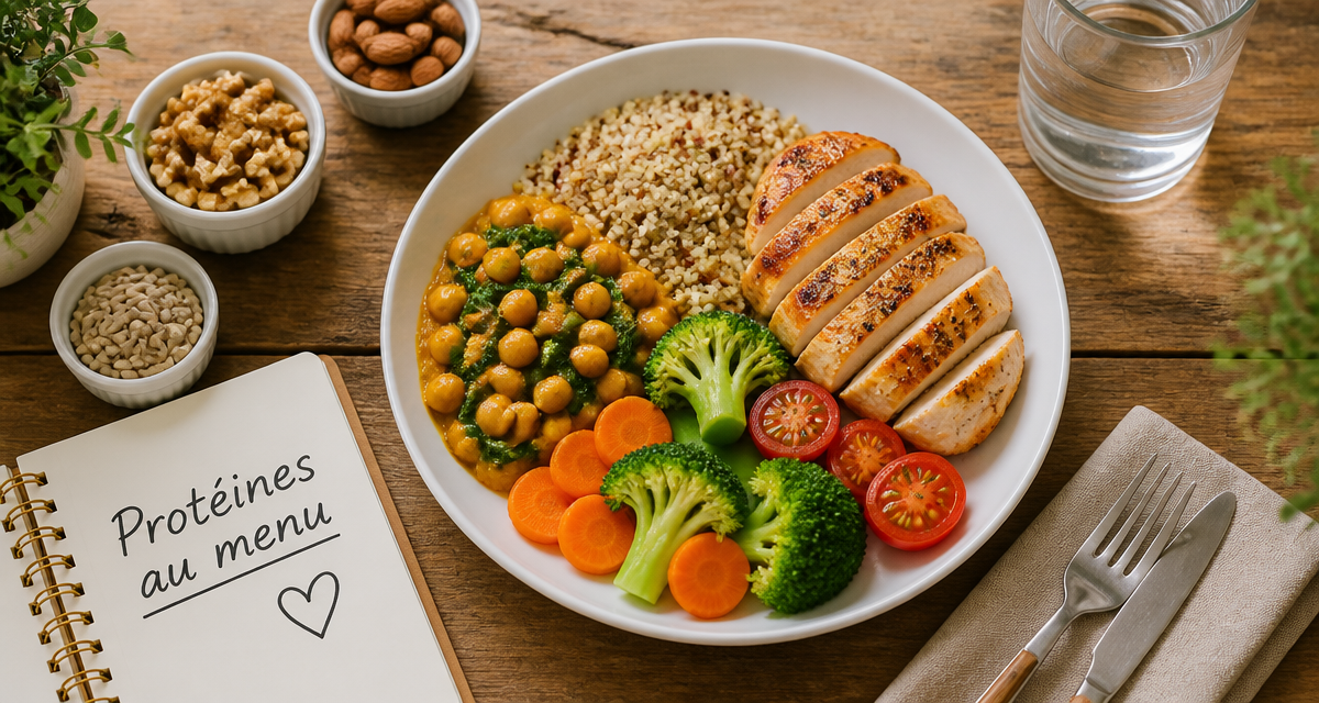 repas riche en proteine avec poulet quinoa et legumes