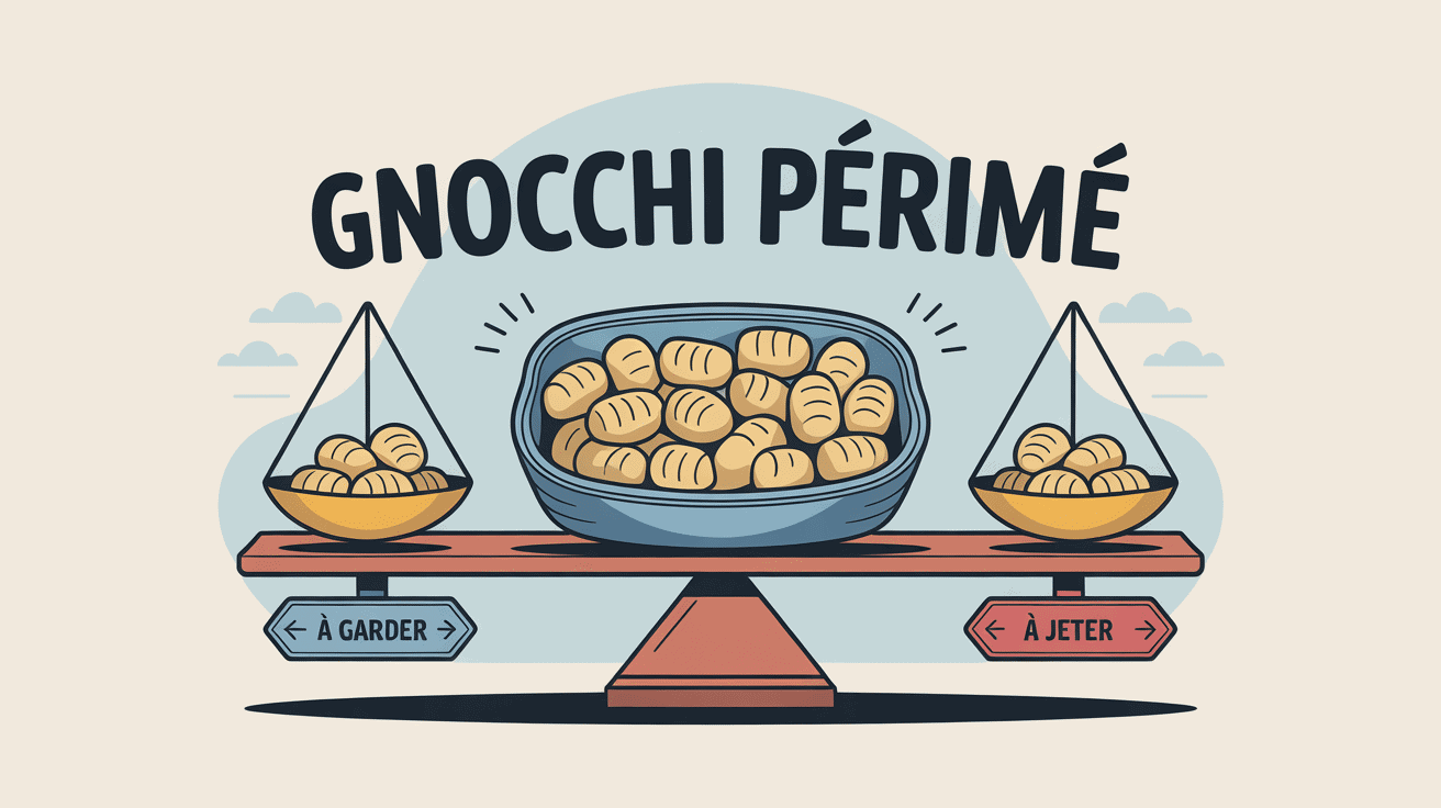 Illustration gnocchi périmé sécurité alimentaire choix à garder ou à jeter