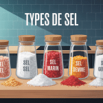 les 3 types de sel sur table de cuisine