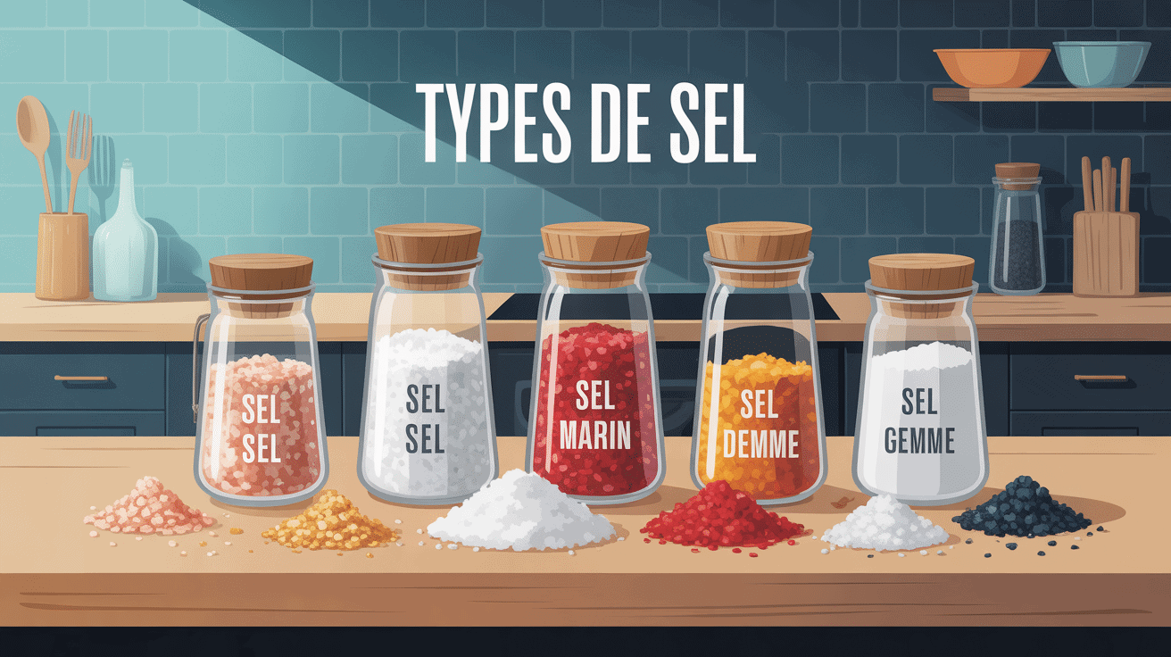 les 3 types de sel sur table de cuisine