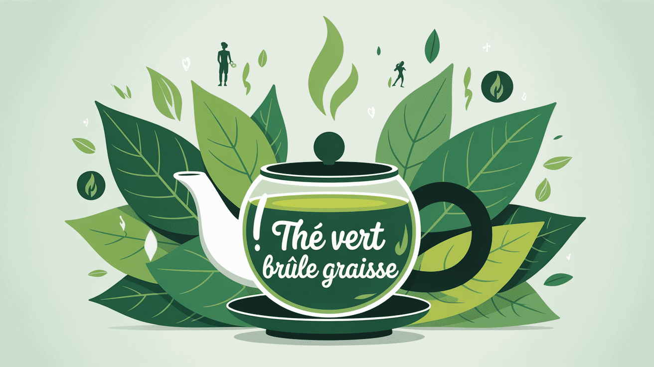 Illustration brule graisse the vert moderne avec theiere et feuilles