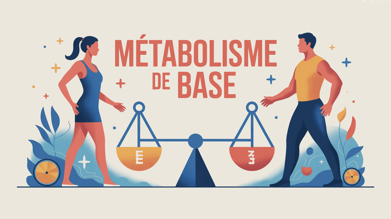 calcul metabolisme de base et perte de poids illustration vectorielle homme femme