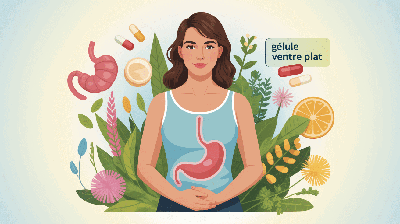 Illustration gelule pour ventre plat silhouette bien-être