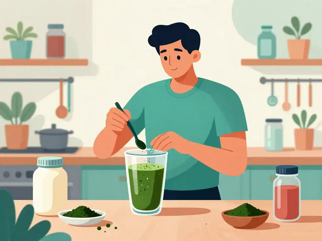 Athlète musculation spiruline routine smoothie