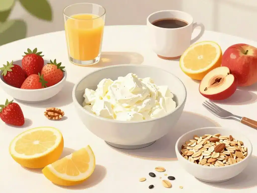 petit dejeuner fromage blanc fruits noix graines