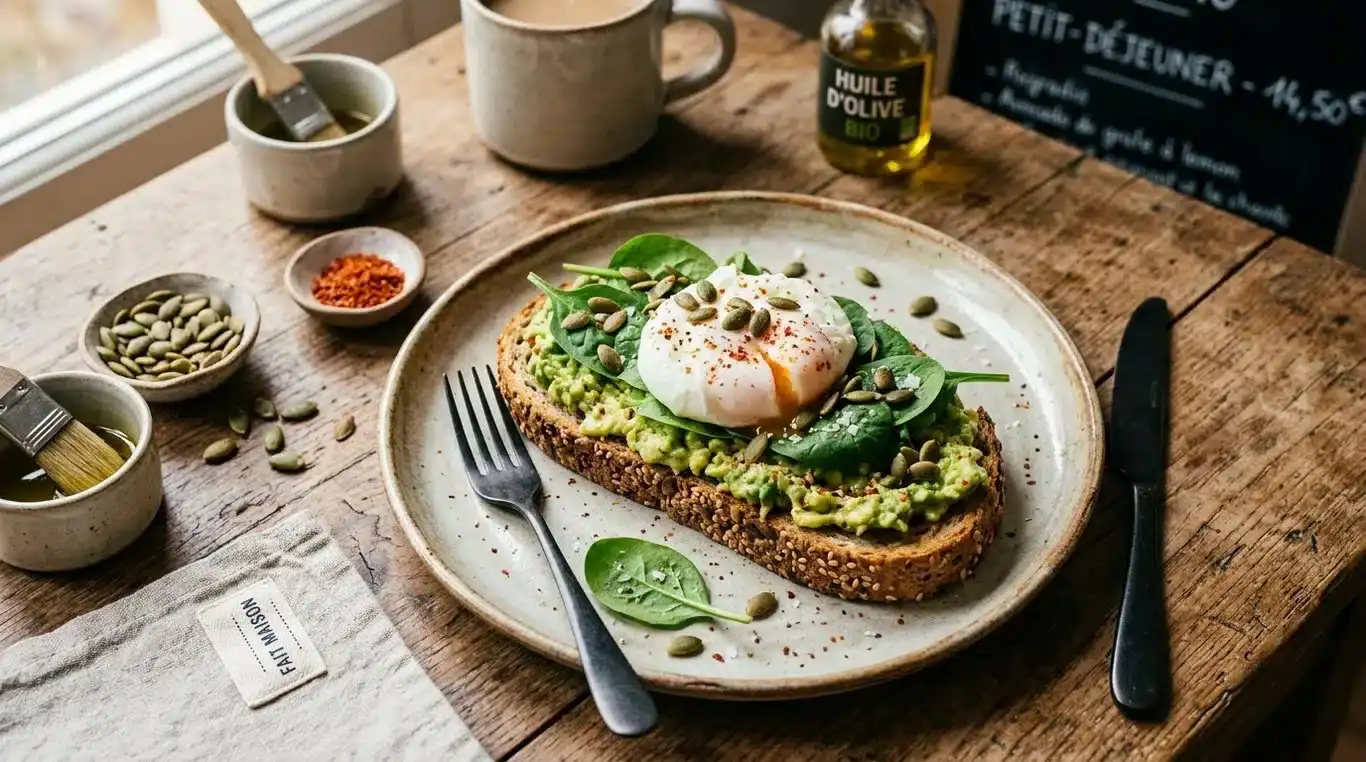 Toast sportif équilibré à l'avocat et à l'œuf poché
