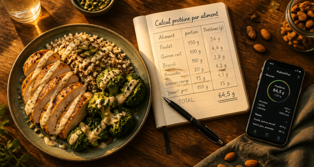 Calcul protéine par aliment : 1,6g/kg et 3 règles pour optimiser vos apports