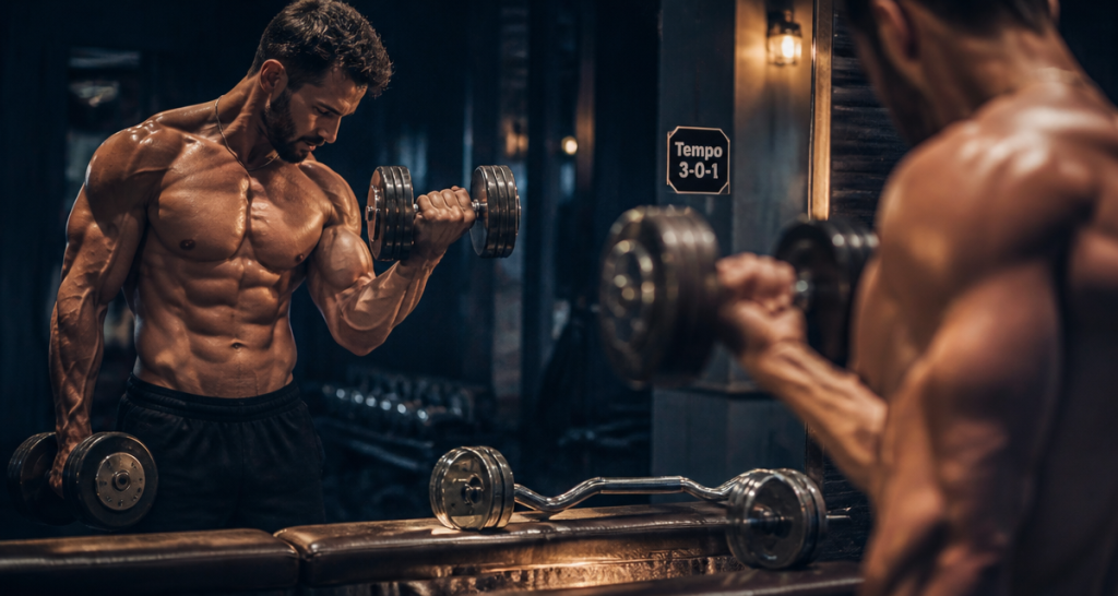 Biceps massifs : 4 variantes de curl, tempo 3-0-1 et erreurs à bannir