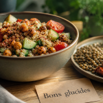 Bons glucides pour maigrir : salade quinoa et lentilles IG bas, satiété durable