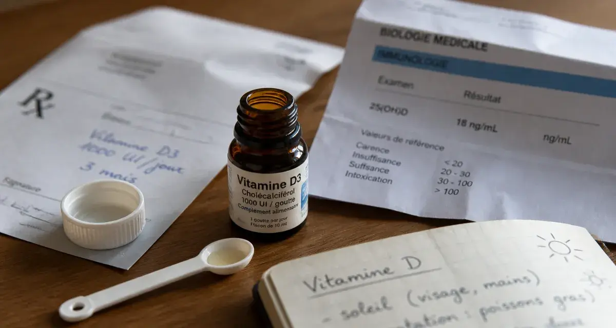 Dose vitamine d pour adulte : flacon D3 et ordonnance, 15 µg/j