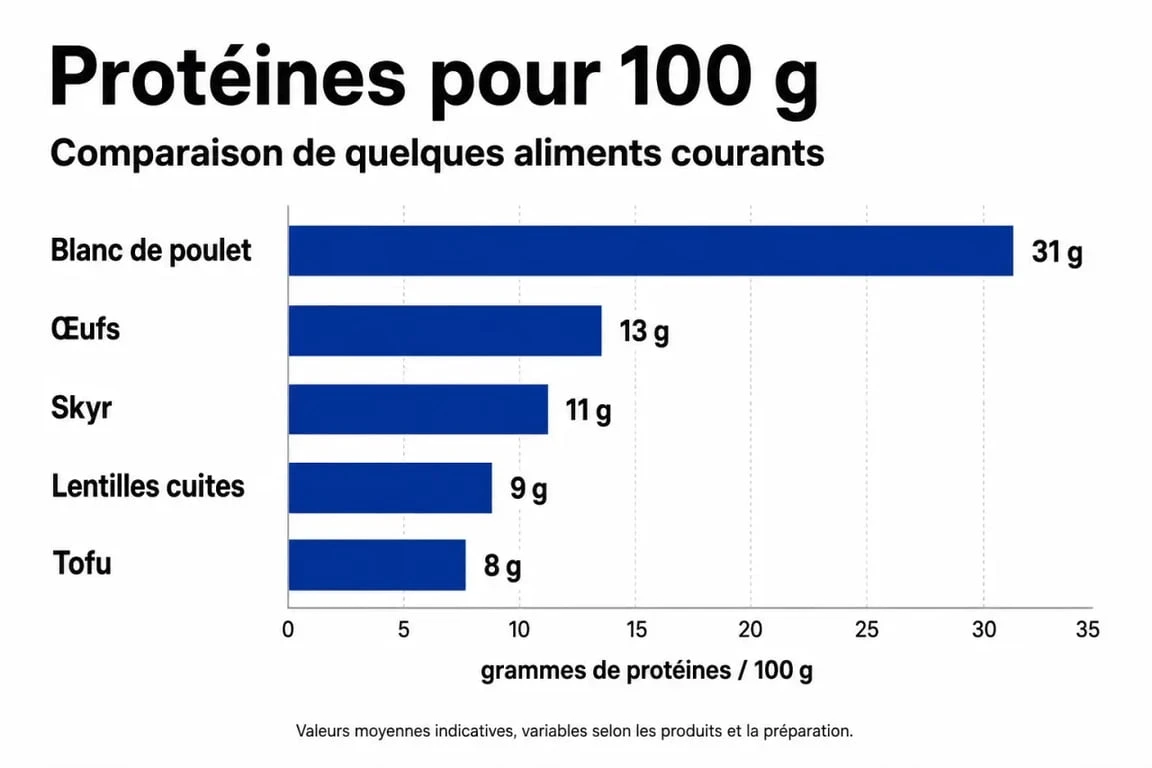 Infographie comparant les sources de protéines pour mieux manger plus de protéines au quotidien