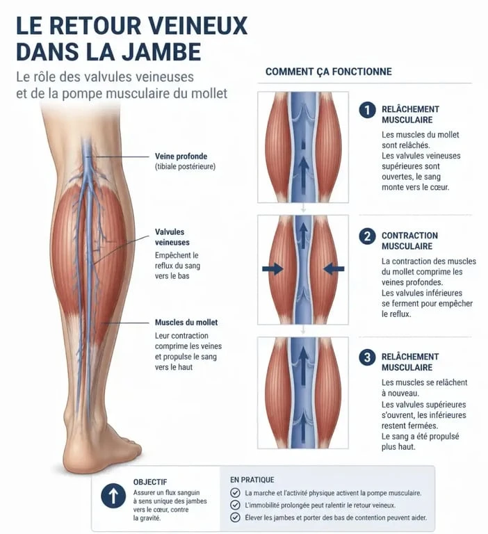 Schéma explicatif du retour veineux pour améliorer la circulation sanguine