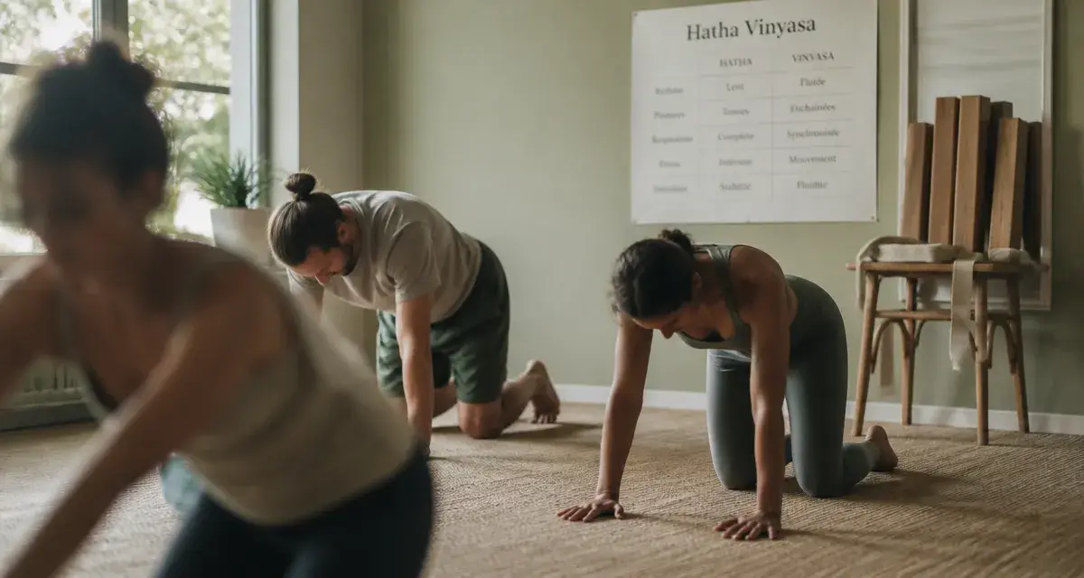 Les differents types de yoga : Hatha et Vinyasa en studio, tapis et pratiquants