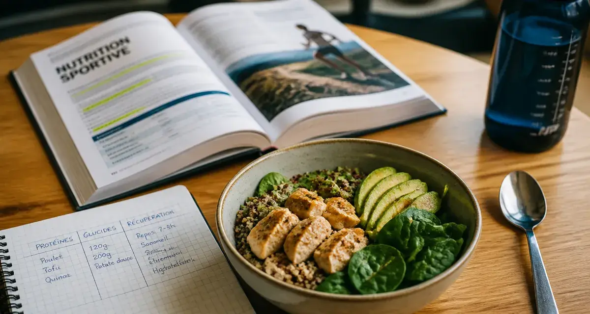 Livre sur la nutrition sportive et bowl post-effort pour optimiser les performances
