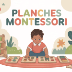 illustration enfant manipulant planches montessori